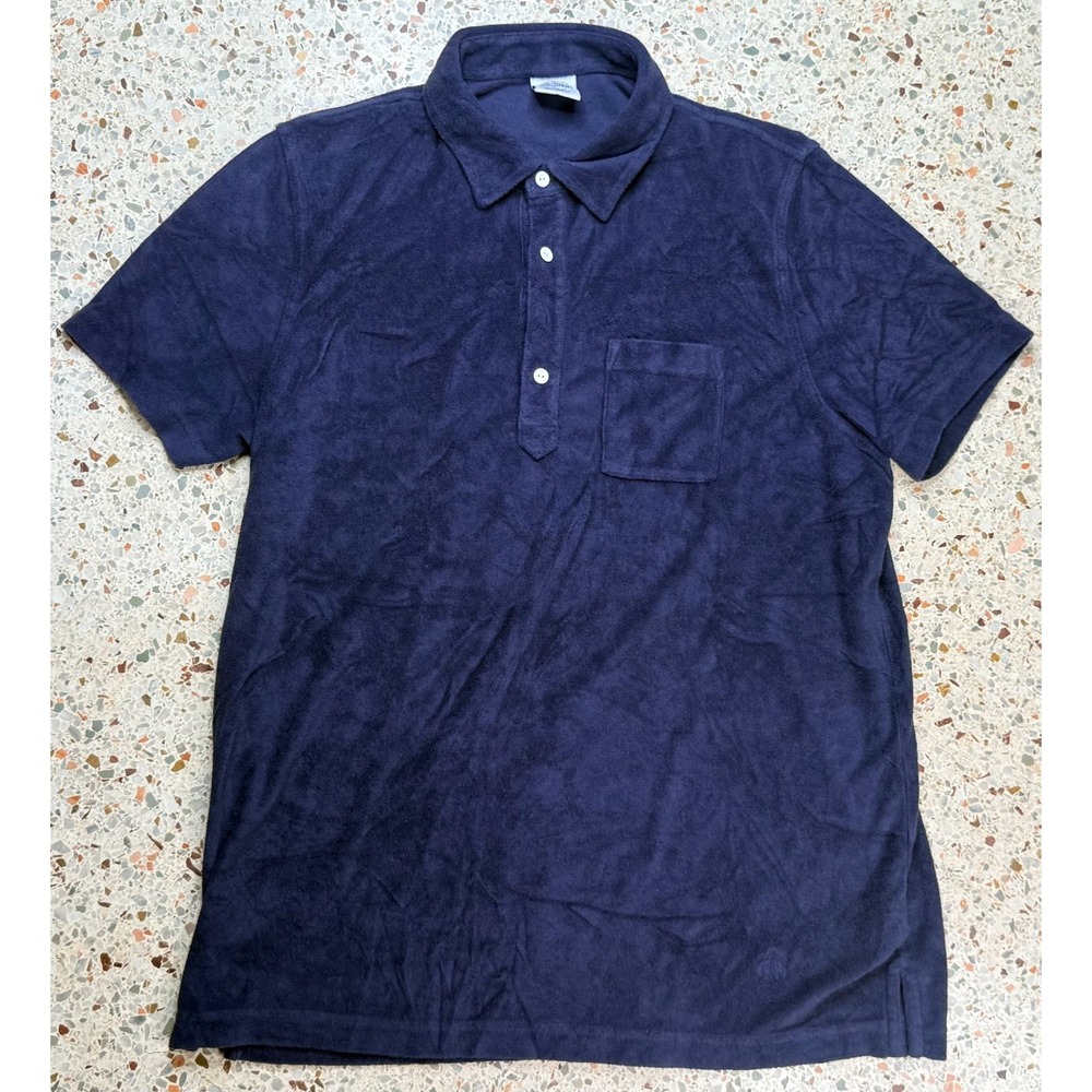 Brooks Brothers Men's Blue Button Up Short Sleeve Terry Cloth Polo Shirt Size L